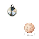Pendant silver antique with Rivoli crystal stone in Crystal Blue Shade 12mm