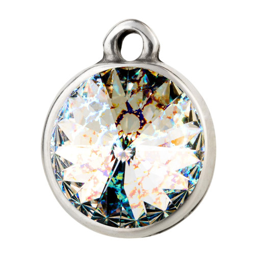 Hanger antiek zilver met Rivoli kristalsteen Crystal White Patina 12mm 999° antiek verzilverd