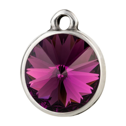 Pendant antique silver with Rivoli crystal stone Amethyst 12mm 999° antique silver plated