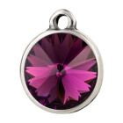 Pendant silver antique with Rivoli crystal stone in Amethyst 12mm