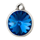 Pendant silver antique with Rivoli crystal stone in Sapphire 12mm