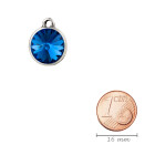 Pendant silver antique with Rivoli crystal stone in Sapphire 12mm
