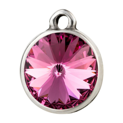 Pendente argento antico con cristallo Rivoli Rose 12mm 999° argentato stile antico