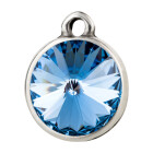 Pendant silver antique with Rivoli crystal stone in Light Sapphire 12mm
