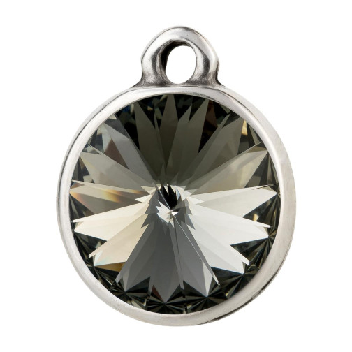 Pendentif argent antique avec cristal Rivoli Black Diamond 12mm 999° argenté style antique