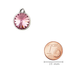 Pendant silver antique with Rivoli crystal stone in Light Rose 12mm