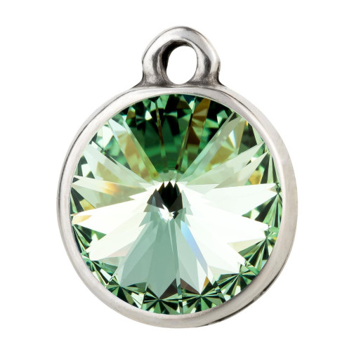 Hanger antiek zilver met Rivoli kristalsteen Chrysolite 12mm 999° antiek verzilverd