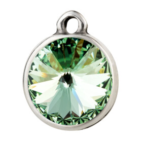 Pendant silver antique with Rivoli crystal stone in Chrysolite 12mm