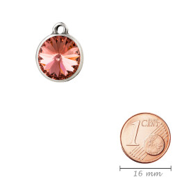 Pendant silver antique with Rivoli crystal stone in Rose Peach 12mm