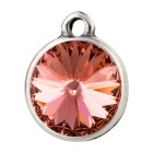 Pendant silver antique with Rivoli crystal stone in Rose Peach 12mm