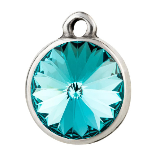 Pendant antique silver with Rivoli crystal stone Light Turquoise 12mm 999° antique silver plated
