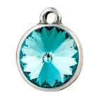 Pendant silver antique with Rivoli crystal stone in Light Turquoise 12mm