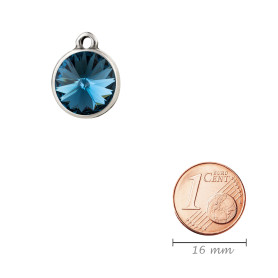 Anhänger antik silber mit Rivoli Kristallstein Denim Blue 12mm 999° antik versilbert