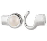 Hook closure silver antique with Cabochon in Crystal White Pearl 7mm (ID 5x2) 999° antique silver plated