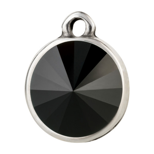 Pendentif argent antique avec cristal Rivoli Jet 12mm 999° argenté style antique