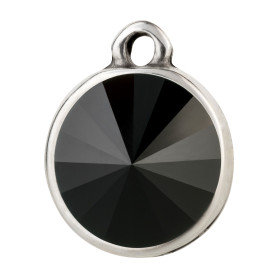 Pendant antique silver with Rivoli crystal stone Jet 12mm...