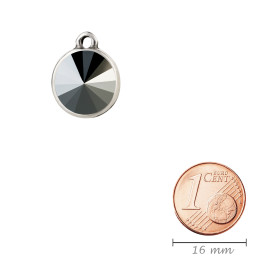 Pendant antique silver with Rivoli crystal stone Jet...