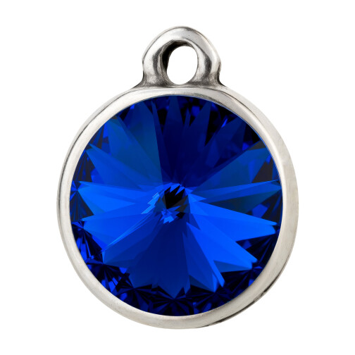 Pendant silver antique with Rivoli crystal stone in Majestic Blue 12mm