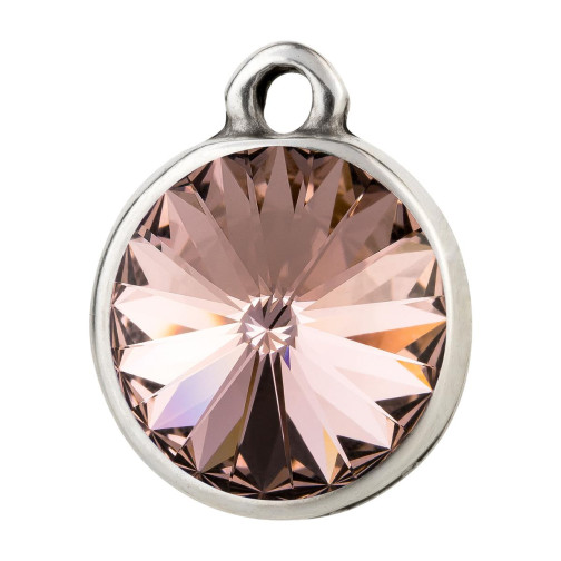 Pendente argento antico con cristallo Rivoli Vintage Rose 12mm 999° argentato stile antico