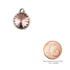 Pendant silver antique with Rivoli crystal stone in Vintage Rose 12mm
