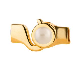 Haaksluiting goud met cabochon Crystal Creampearl 7mm (ID 5x2) 24K verguld