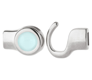 Chiusura a gancio argento antico Cabochon Crystal Powder Blue 7mm (ID 5x2) 999° placcato argento