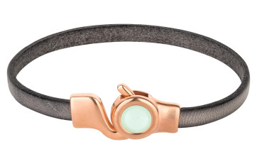 Cierre de gancho oro rosa con cabochon Crystal Powder Green 7mm (ID 5x2) 24K chapado en oro rosa
