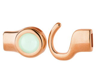 Cierre de gancho oro rosa con cabochon Crystal Powder Green 7mm (ID 5x2) 24K chapado en oro rosa