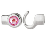 Hook closure silver antique with crystal stone in Crystal Lotus Pink DeLite 7mm (ID 5x2) 999° antique silver plated