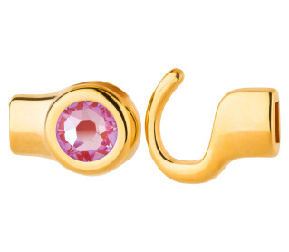 Hook closure gold with crystal stone Crystal Lotus Pink DeLite 7mm (ID 5x2) 24K gold plated