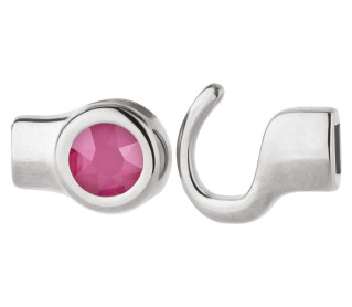 Haaksluiting antiek zilver met kristallen steen Crystal Peony Pink  7mm (ID 5x2) 999° antiek verzilverd