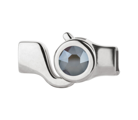 Haaksluiting antiek zilver met kristallen steen Crystal Dark Grey  7mm (ID 5x2) 999° antiek verzilverd