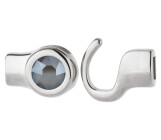 Haaksluiting antiek zilver met kristallen steen Crystal Dark Grey  7mm (ID 5x2) 999° antiek verzilverd