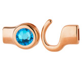 Haaksluiting rosegoud met kristalsteen Royal Blue DeLite 7mm (ID 5x2) 24K rosé verguld