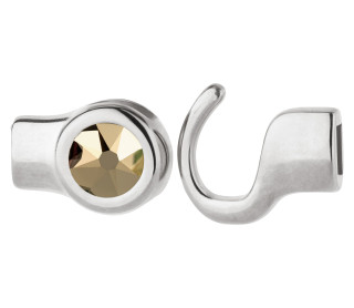 Hook clasp antique silver with crystal stone Crystal Met Lt Gold 7mm (ID 5x2) 999° antique silver-plated