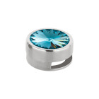 Slider argento antico 14mm (ID 10x2mm) con Rivoli in Aquamarine 12mm 999° argentato stile antico