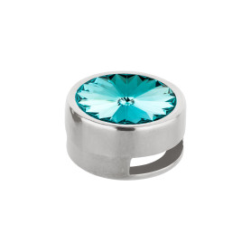 Slider argento antico 14mm (ID 10x2mm) con Rivoli in Light Turquoise 12mm 999° argentato stile antico
