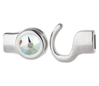 Hakenverschluss antik silber mit Kristallstein Crystal Aurore Boreale 7mm (ID 5x2) 999° antik versilbert