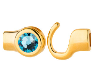 Fermeture à crochet or avec un pierre de cristal Aquamarine 7mm (ID 5x2) 24K plaqué or