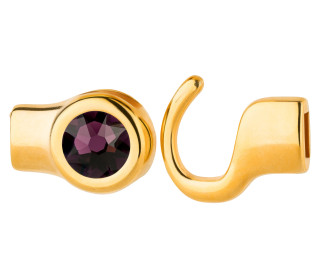 Hook clasp gold with crystal stone Amethyst 7mm (ID 5x2) 24K gold-plated