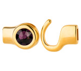 Hook clasp gold with crystal stone Amethyst 7mm (ID 5x2) 24K gold-plated