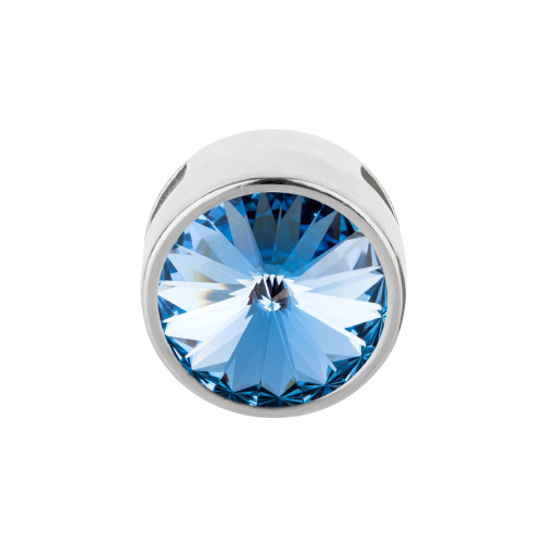 Slider antik silber 14mm (ID 10x2mm) mit Rivoli in Light Sapphire 12mm 999° antik versilbert