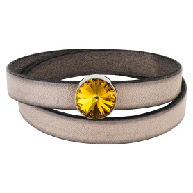Slider antiek zilver 14mm (ID 10x2mm) met Rivoli in Sunflower 12mm 999° antiek verzilverd