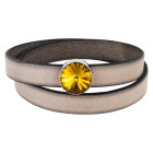 Slider antiek zilver 14mm (ID 10x2mm) met Rivoli in Sunflower 12mm 999° antiek verzilverd