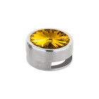 Slider antiek zilver 14mm (ID 10x2mm) met Rivoli in Sunflower 12mm 999° antiek verzilverd