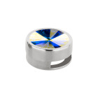 Slider antiek zilver 14mm (ID 10x2mm) met Rivoli in Crystal Aurore Boreale 12mm 999° antiek verzilverd