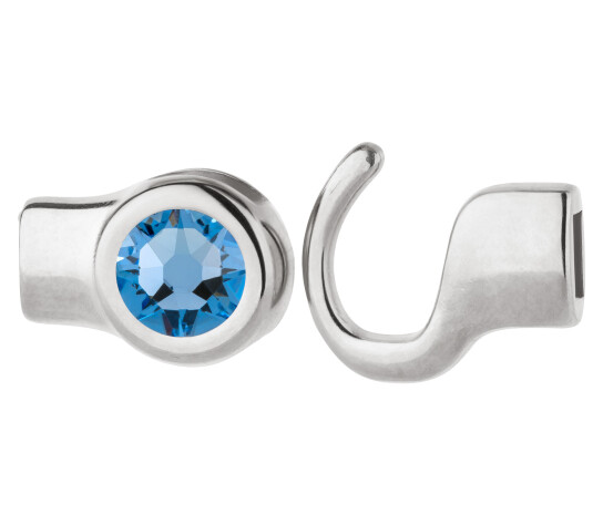 Hakenverschluss antik silber mit Kristallstein Light Sapphire 7mm (ID 5x2) 999° antik versilbert