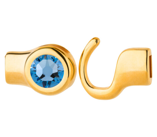 Hakenverschluss gold Kristallstein Light Sapphire 7mm (ID 5x2) 24K vergoldet