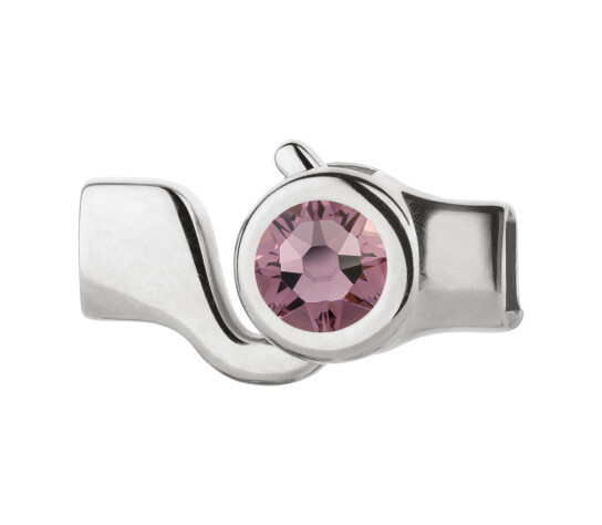 Chiusura a gancio argento antico con pietra cristallo Light Amethyst 7mm (ID 5x2) 999° placcato argento