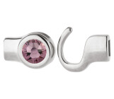 Chiusura a gancio argento antico con pietra cristallo Light Amethyst 7mm (ID 5x2) 999° placcato argento